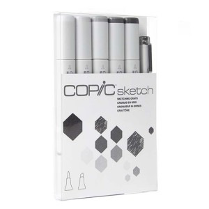 KIT MARCADOR COPIC SKETCH 5 CORES + MULTILINER - SKETCHING GRAYS - TONS DE CINZA