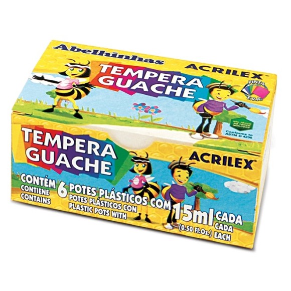 TINTA TEMPERA GUACHE 6 CORES - ACRILEX