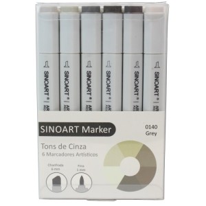 MARCADOR ARTÍSTICO SINOART MARKER 06 TONS DE CINZA