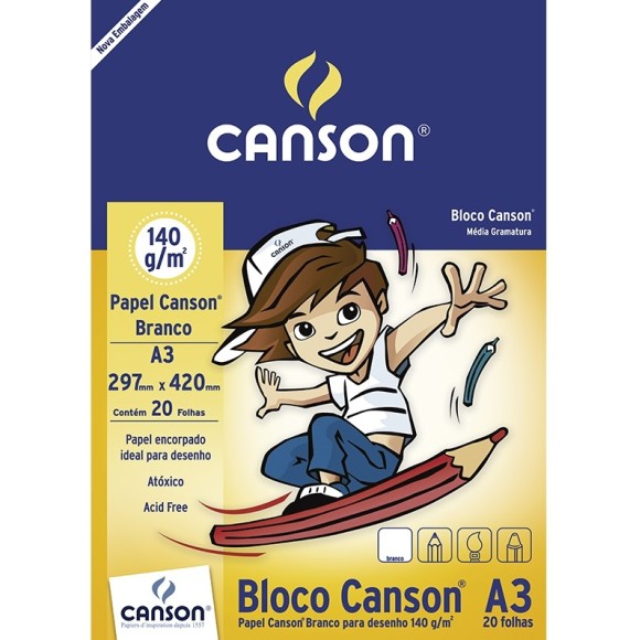 BLOCO CANSON DESENHO A3 BRANCO 140G/M² - 20 FOLHAS