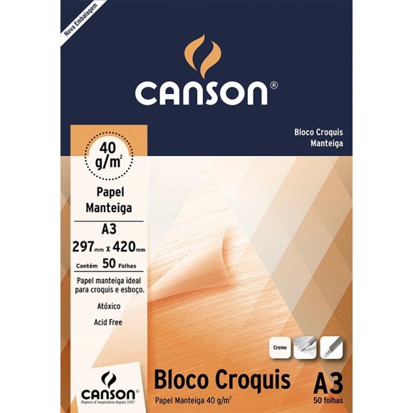 BLOCO CROQUIS (PAPEL MANTEIGA) A3 40G/M² - 50 FLS - CANSON