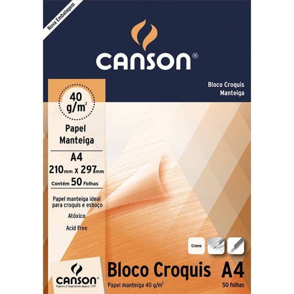 BLOCO CROQUIS (PAPEL MANTEIGA) A4 40G/M² - 50 FLS - CANSON
